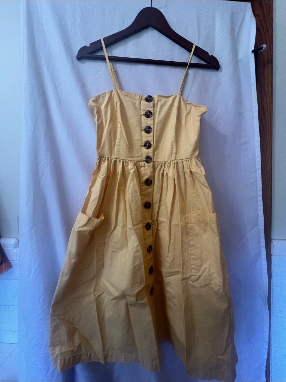Forever 21 Yellow Button-Front Midi Dress with Pockets